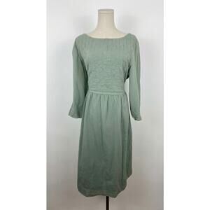 April Cornell Cotton Gauze 3/4 Sleeve Tie Dress Sage Green Large Cottagecore
